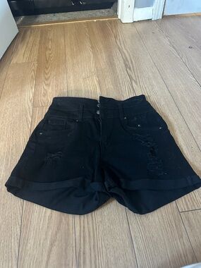 High-Waist Black Distressed Women’s Shorts